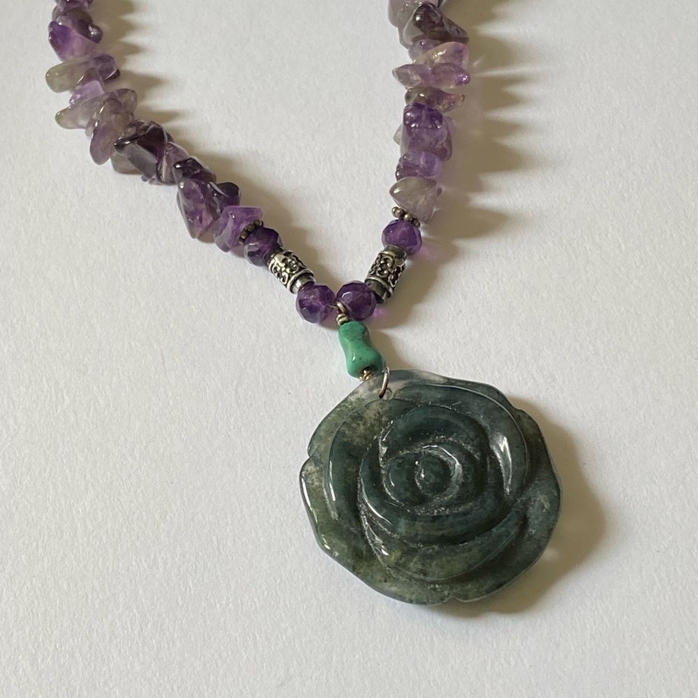 Vintage Purple and Green Natural Stone Necklace